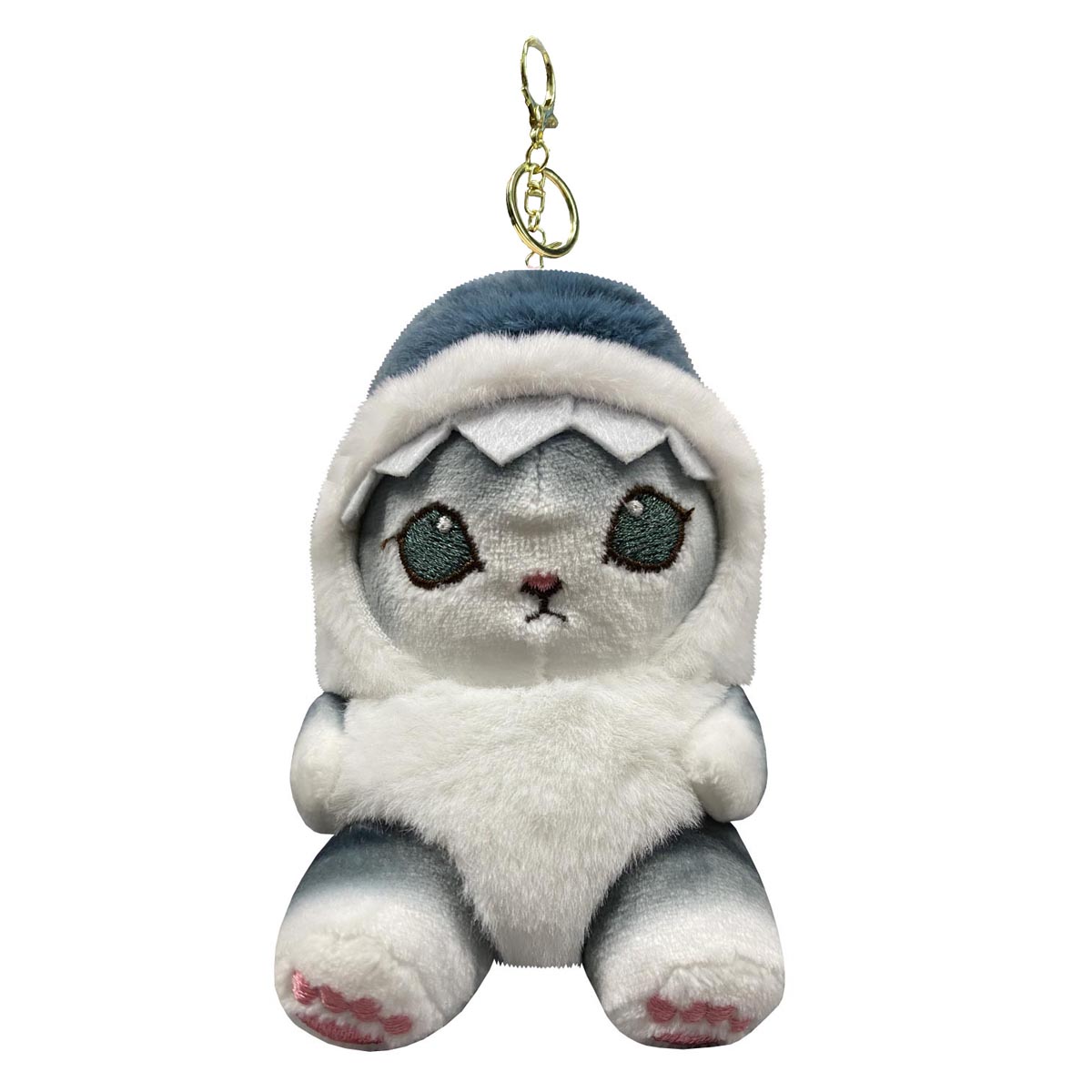 Llavero Peluche Generico De Gato Con Traje De Tiburon Con Gris 10 cm