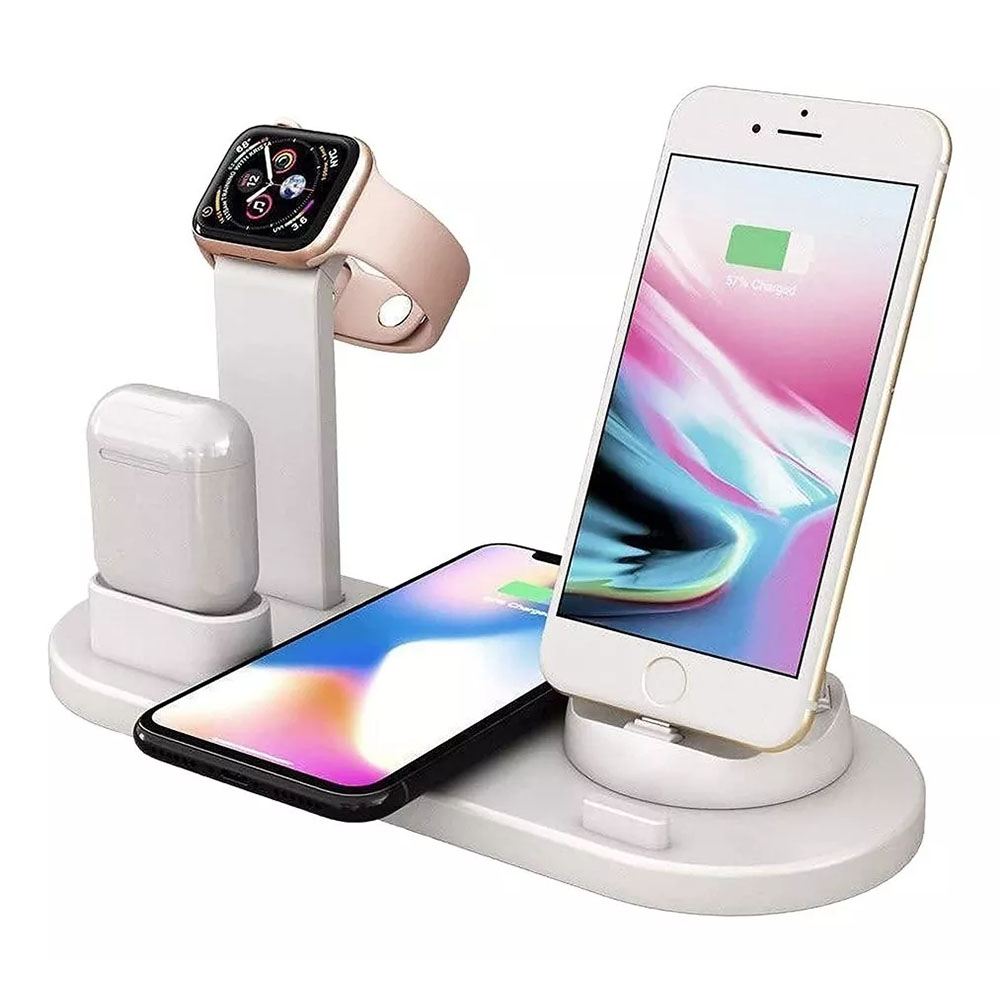 Base de carga 3 en 1 con carga inalámbrica blanco