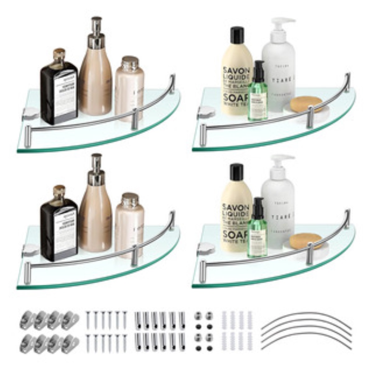 Repisas Esquineras De Vidrio P/baño Cristal Templano 4 pzs 