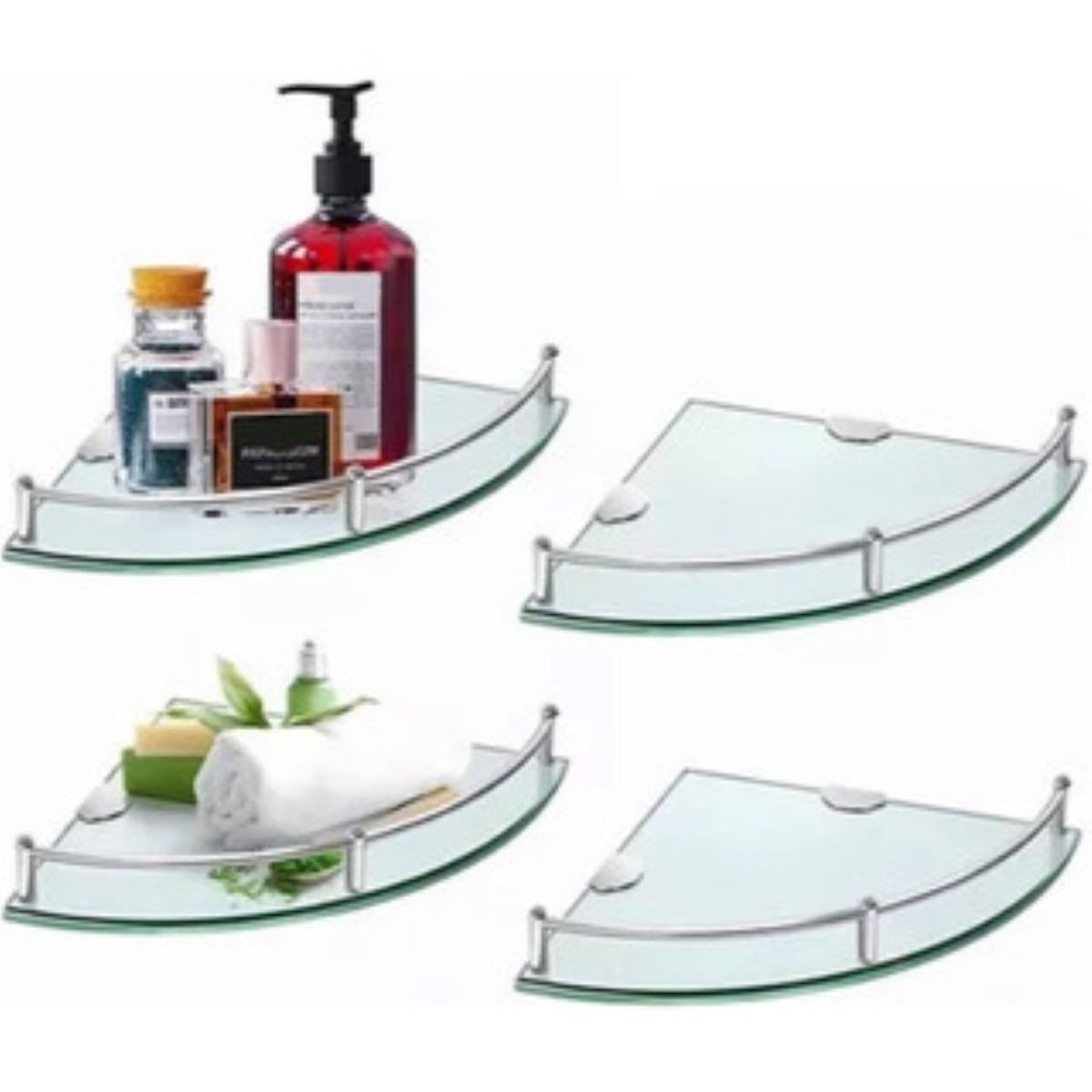 Repisas Esquineras De Vidrio P/baño Cristal Templano 4 pzs 