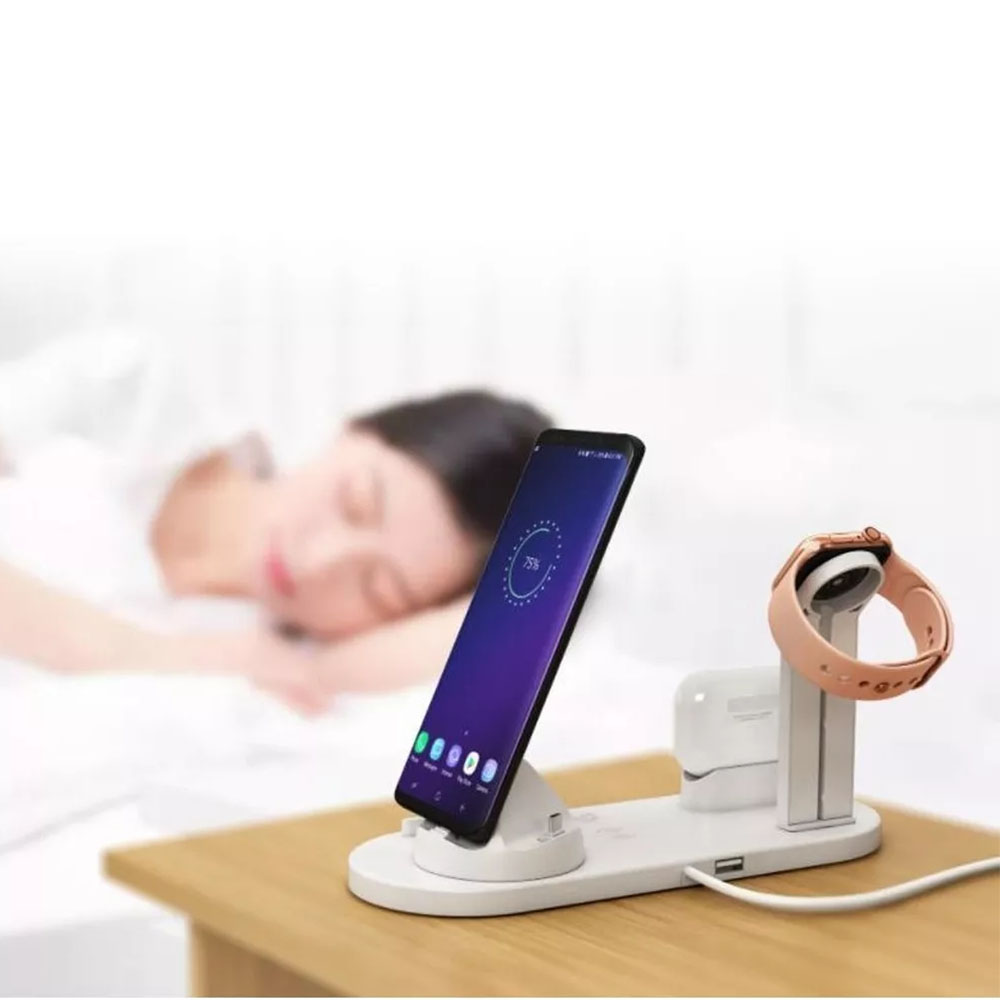 Base de carga 3 en 1 con carga inalámbrica blanco