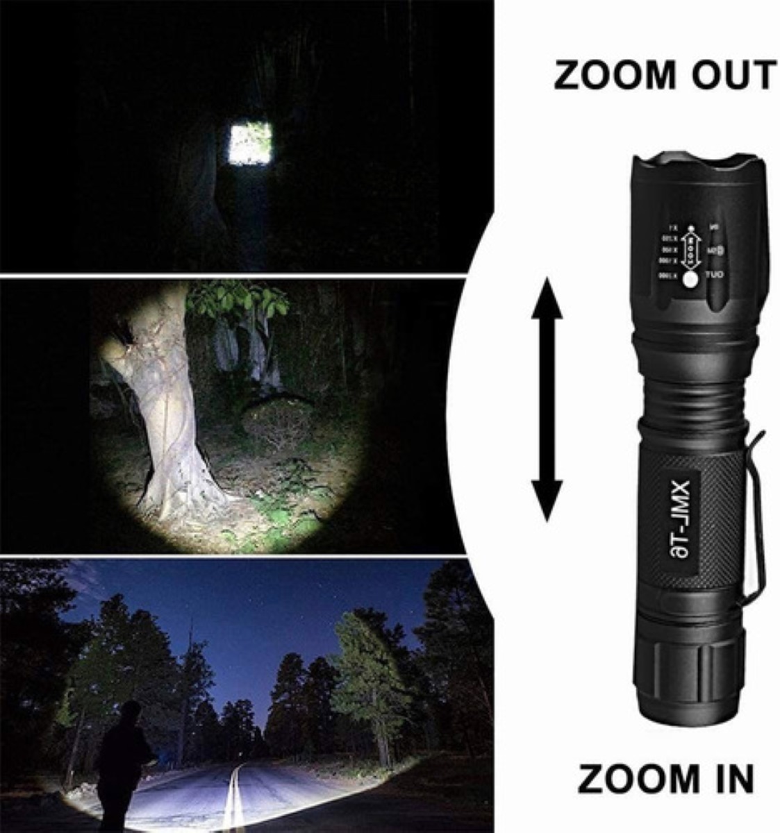 Linterna Recargable Con Luz Led Uv Negra Y Blanca 2 En 1 NEGRO