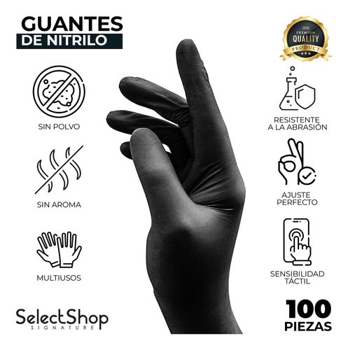Guantes De Nitrilo Vinil Libre De Latex Sin Polvo Negro 