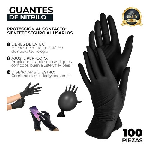 Guantes De Nitrilo Vinil Libre De Latex Sin Polvo Negro 