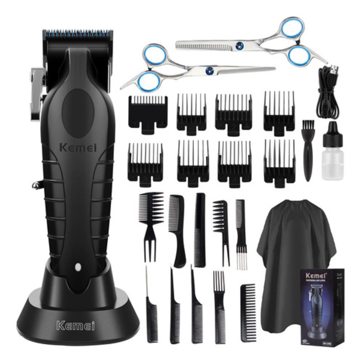 Máquina Para Cortar Cabello Cortadora Kit Barberia Negro