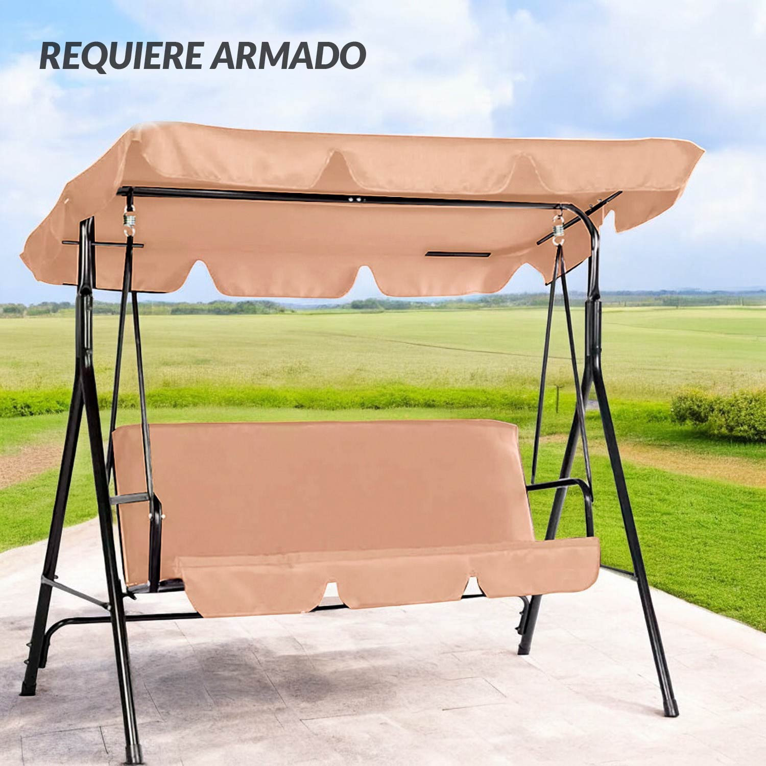 Ilios Innova | Columpio Banca De 3 Asientos con Techo Impermeable para exteriores | Silla colgante para jardin | Columpio colgante de tres plazas para eventos al aire libre 