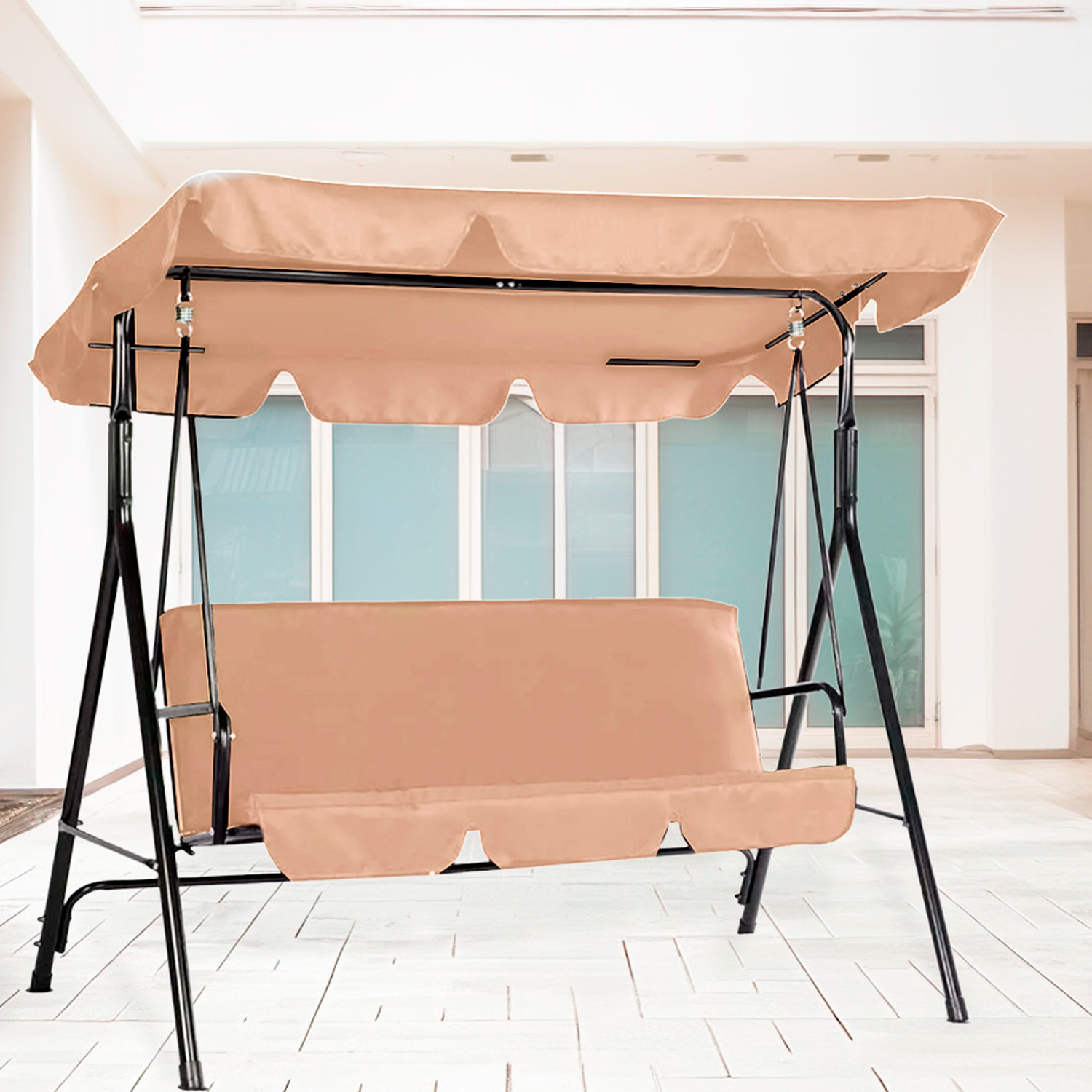 Ilios Innova | Columpio Banca De 3 Asientos con Techo Impermeable para exteriores | Silla colgante para jardin | Columpio colgante de tres plazas para eventos al aire libre 