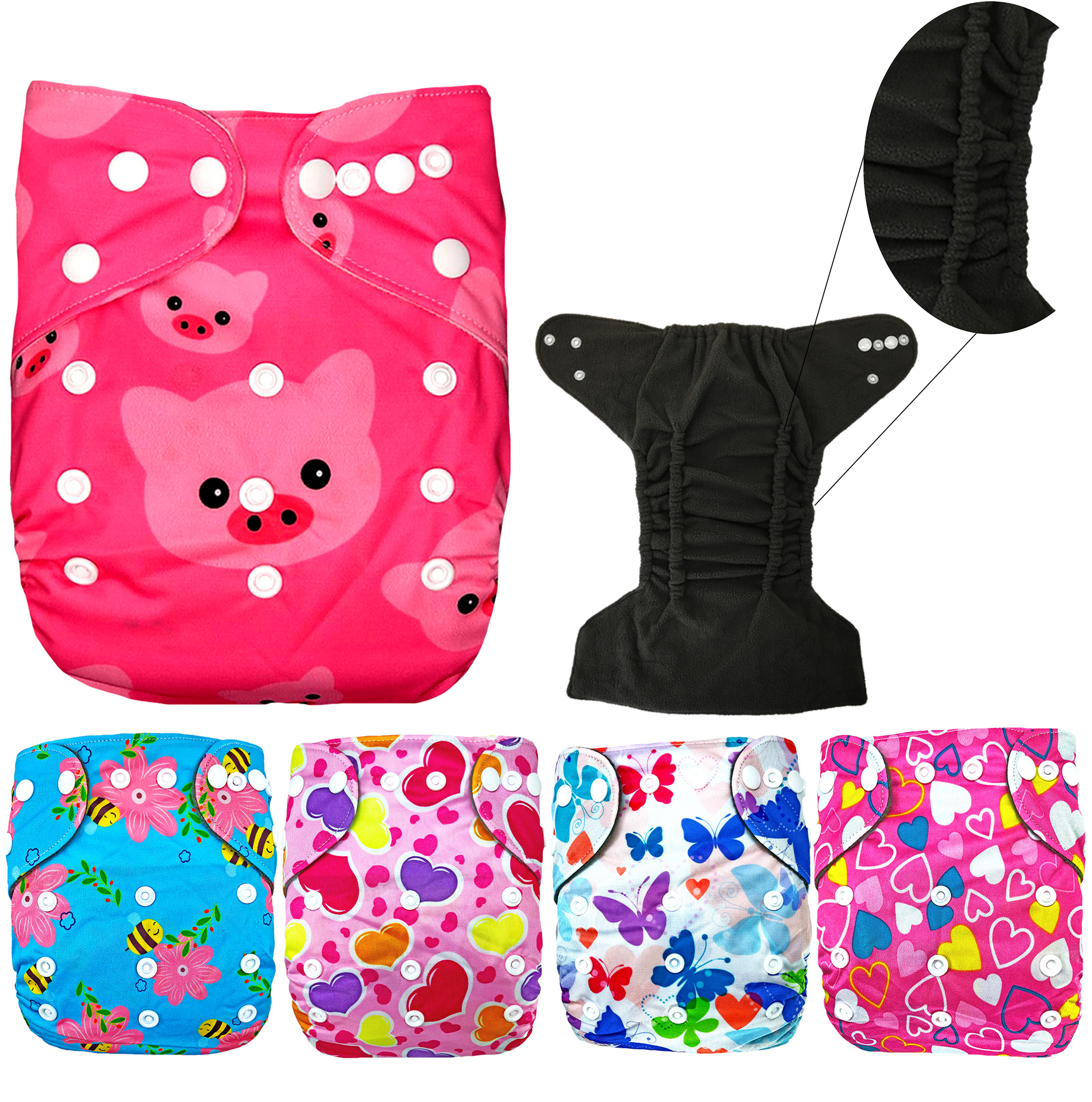 Paquete 5 Pañales Ecológicos de tela para bebés Estampados con Insertos ecobaby original