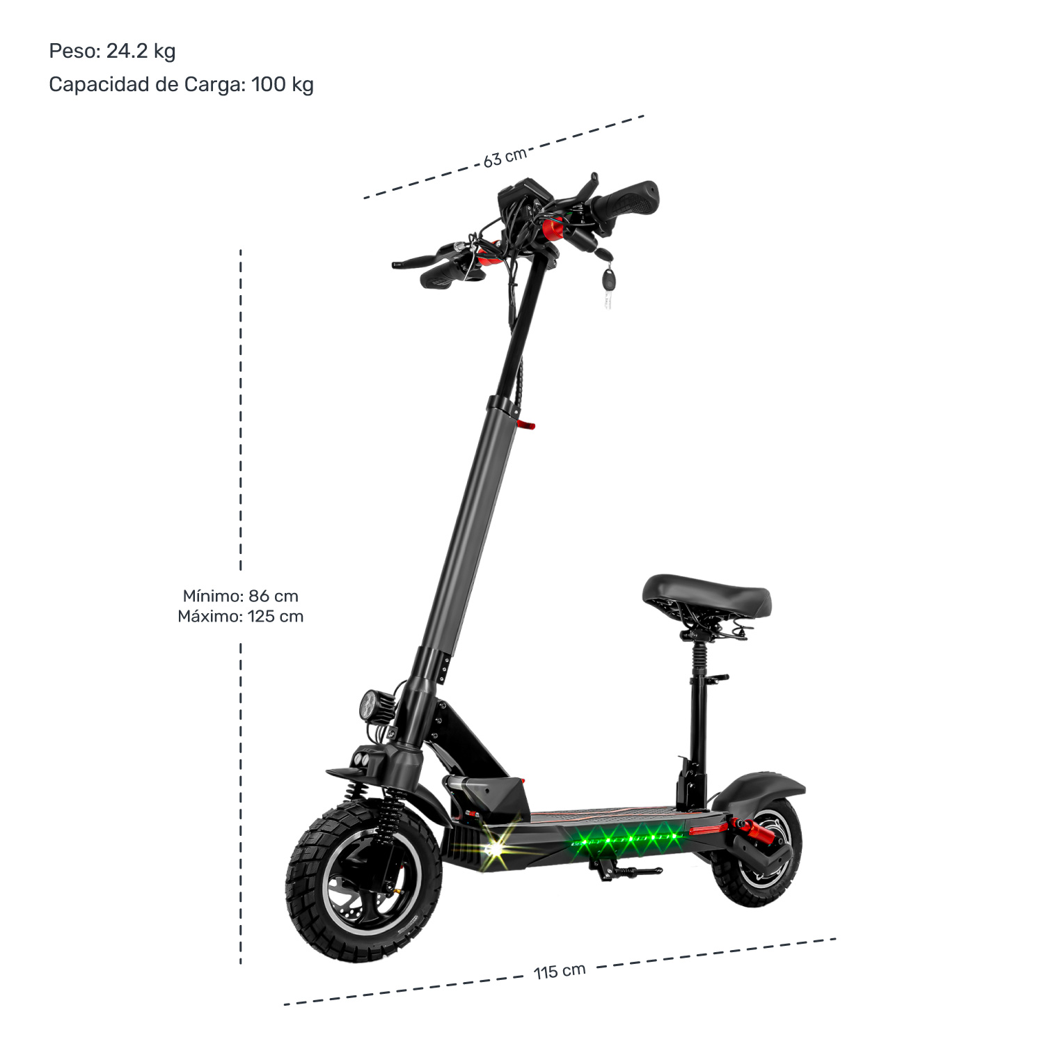 Scooter Electrico Plegable e-Be Asiento Vel 50km/h Luz Led 600 W