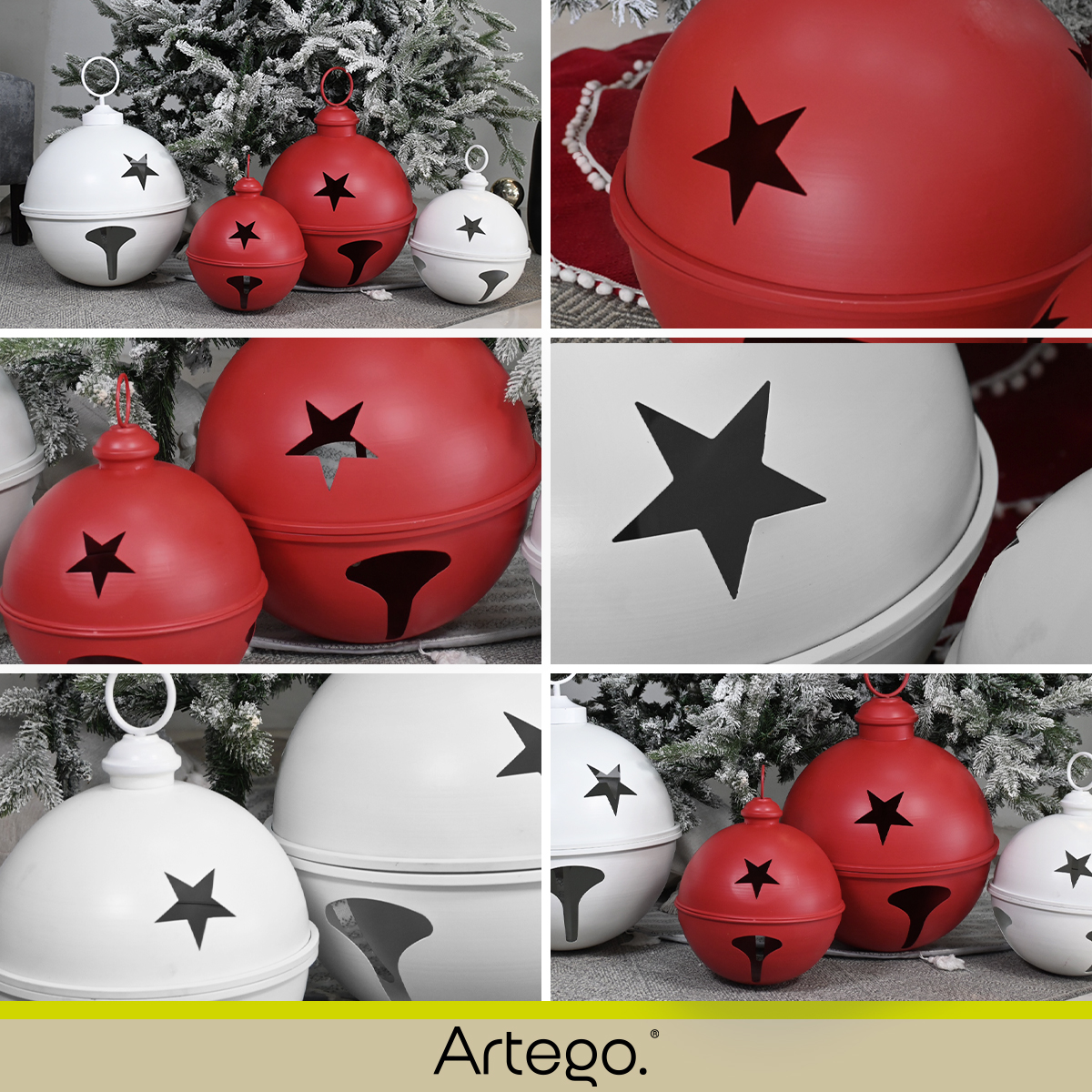 Cascabeles navideños gigantes Set 2 piezas metal Pie de árbol centro de mesa decoración navidad Huge Christmas Jingle bells Berry