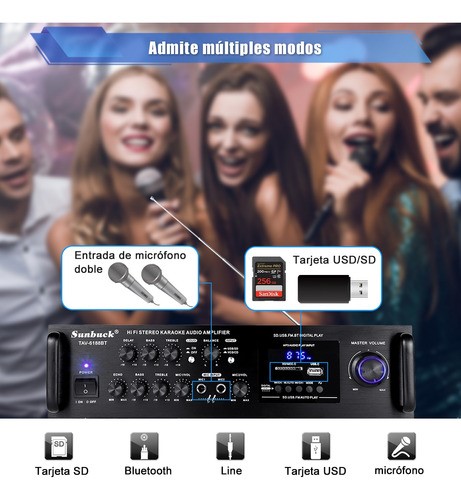 Amplificador De Audio Bluetooth Sunbuck 6188bt Estereo Casa