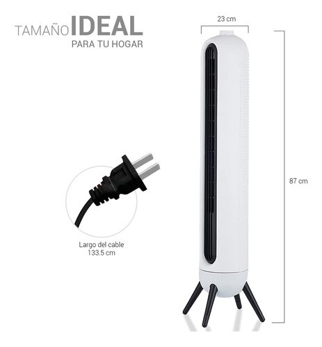 Ventilador De Torre Giratorio Silencioso Con Velocidades Estructura Blanco