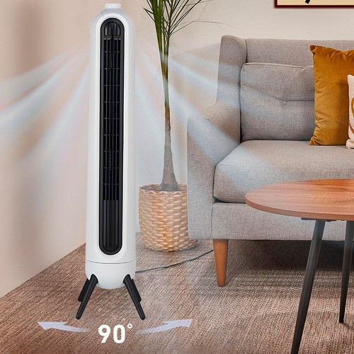 Ventilador De Torre Giratorio Silencioso Con Velocidades Estructura Blanco