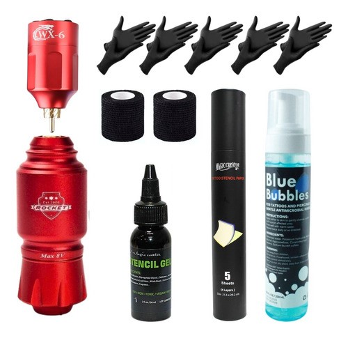 Kit Máquina Para Tatuar Mini Pen Rocket Batería Inalámbrica ROJO