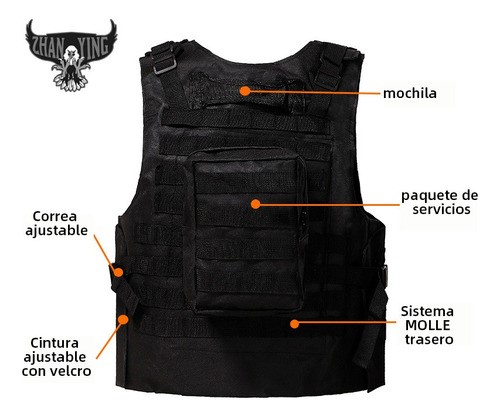 Chaleco Táctico Militar Bolsos Removibles NEGRO