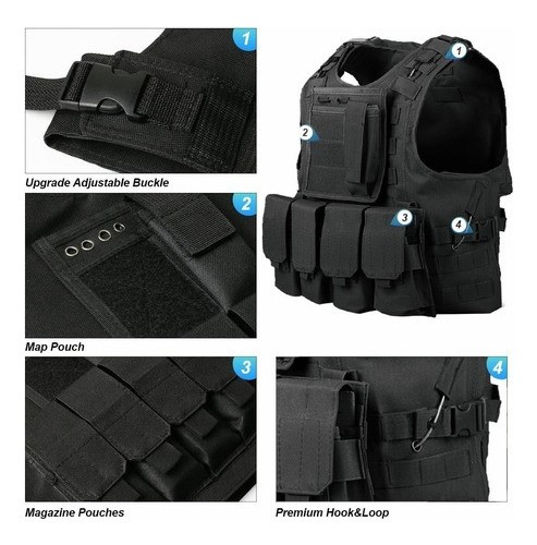 Chaleco Táctico Militar Bolsos Removibles NEGRO