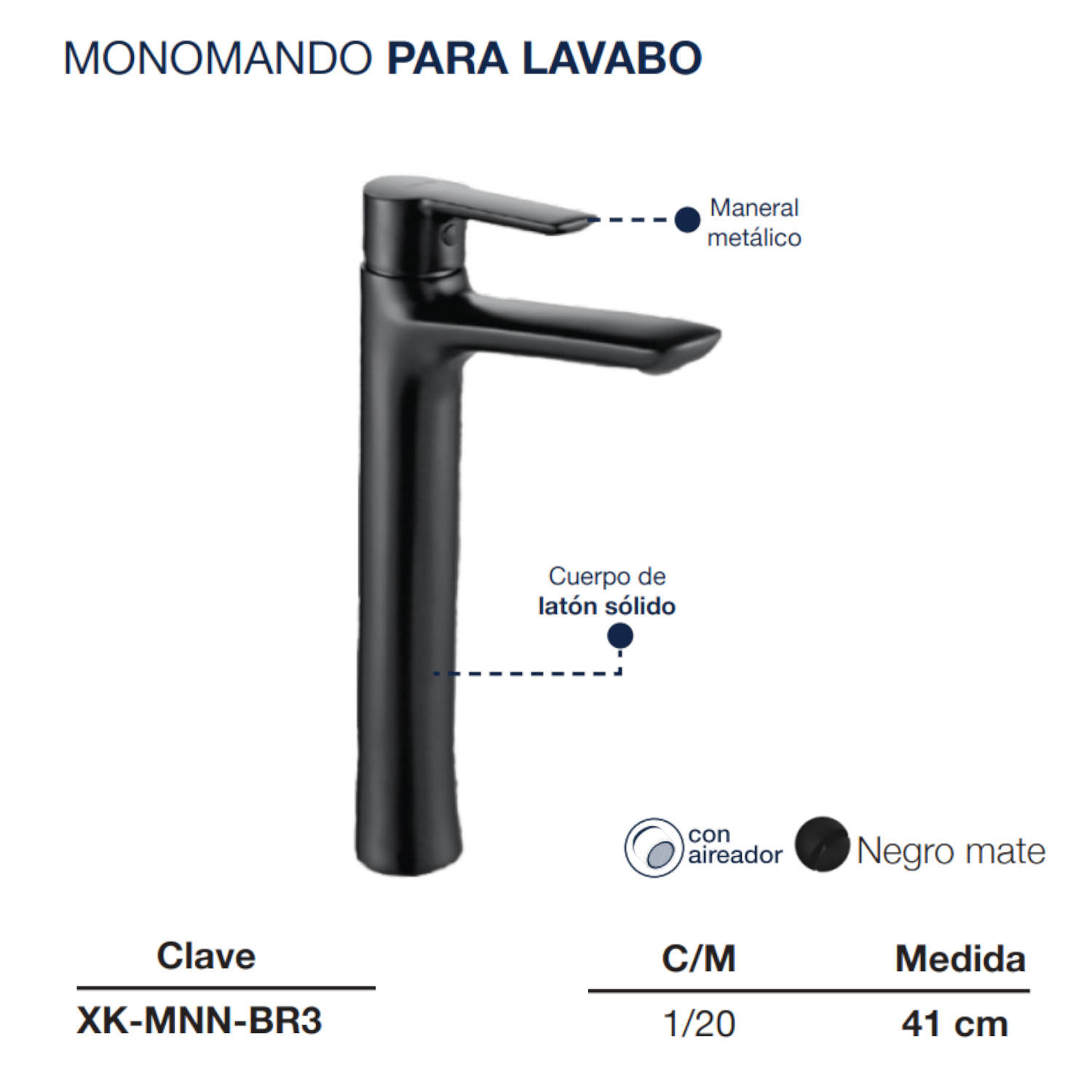 Llave Monomando baño Lavabo Ovalin Rubinett Laton Solido Negro Mate 30 Cm