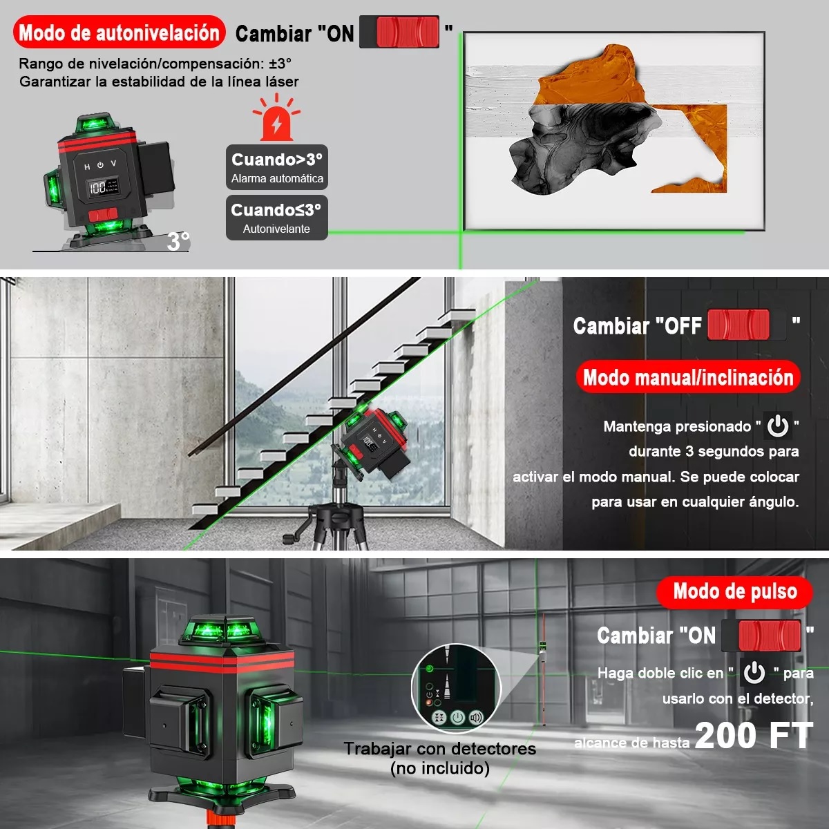 Niveles Laser 4d 3° Autonivelante Pantalla Digital 6 Líneas 