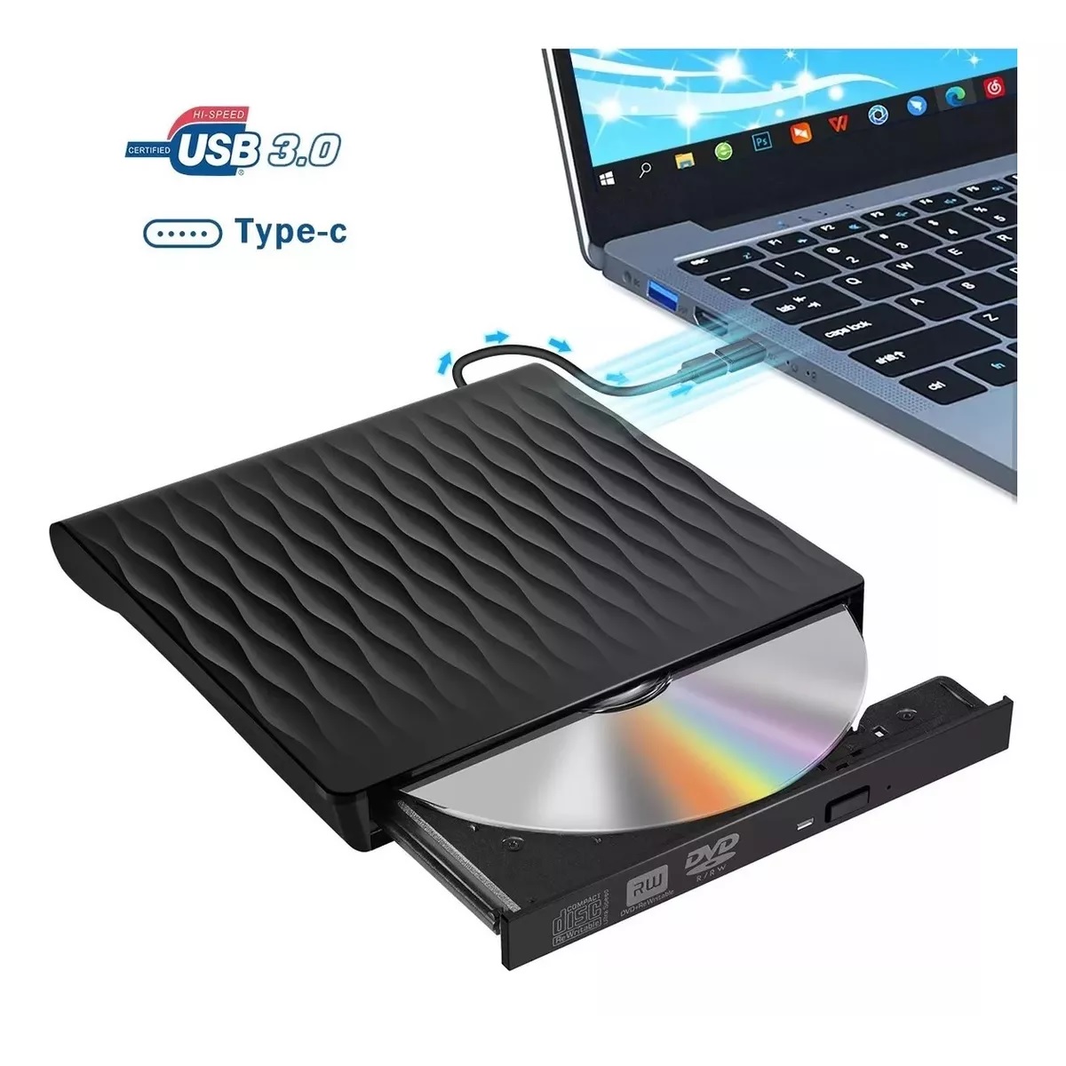 Grabadora De Dvd, Lector De Cd Externo Usb 3.0+ Tipo C