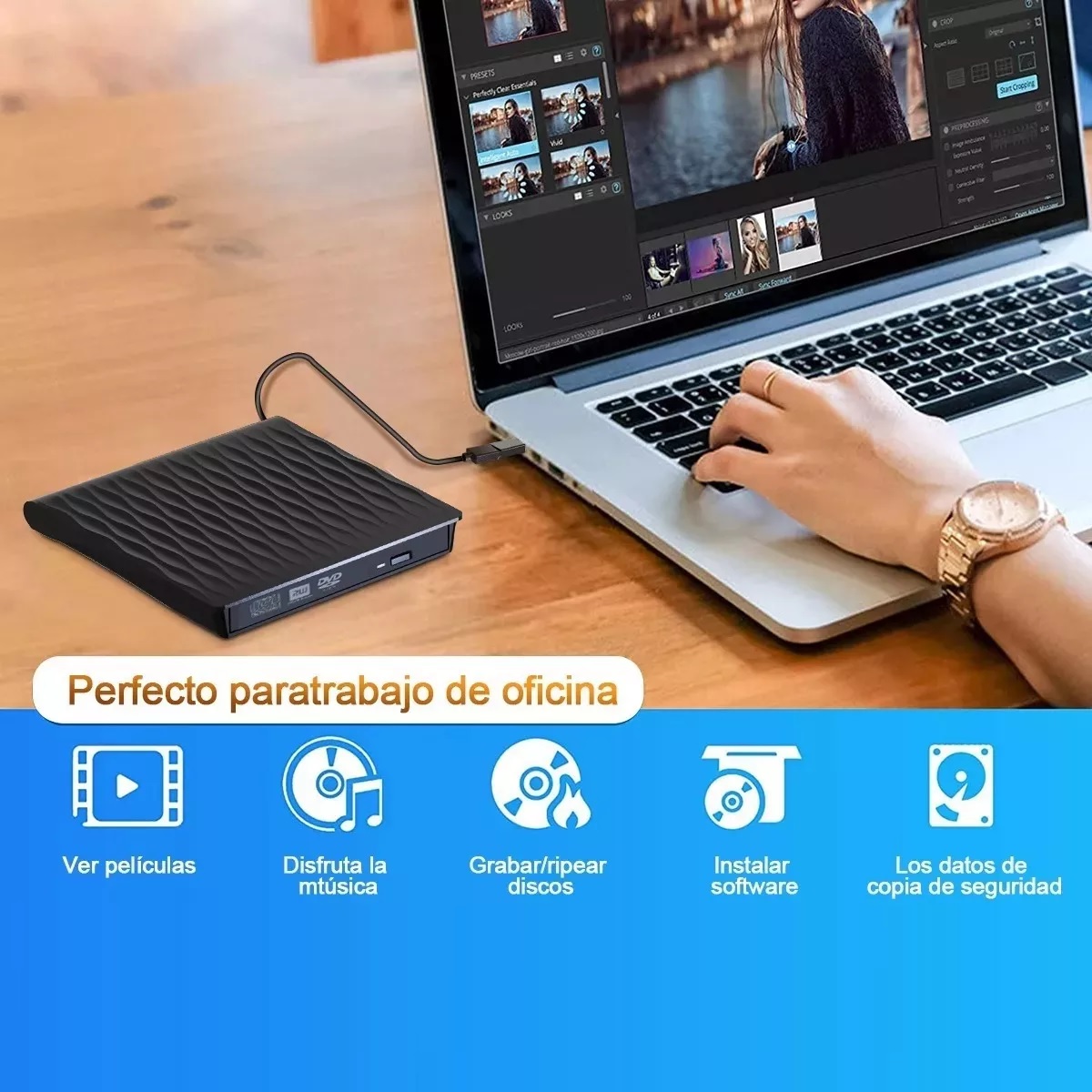 Grabadora De Dvd, Lector De Cd Externo Usb 3.0+ Tipo C