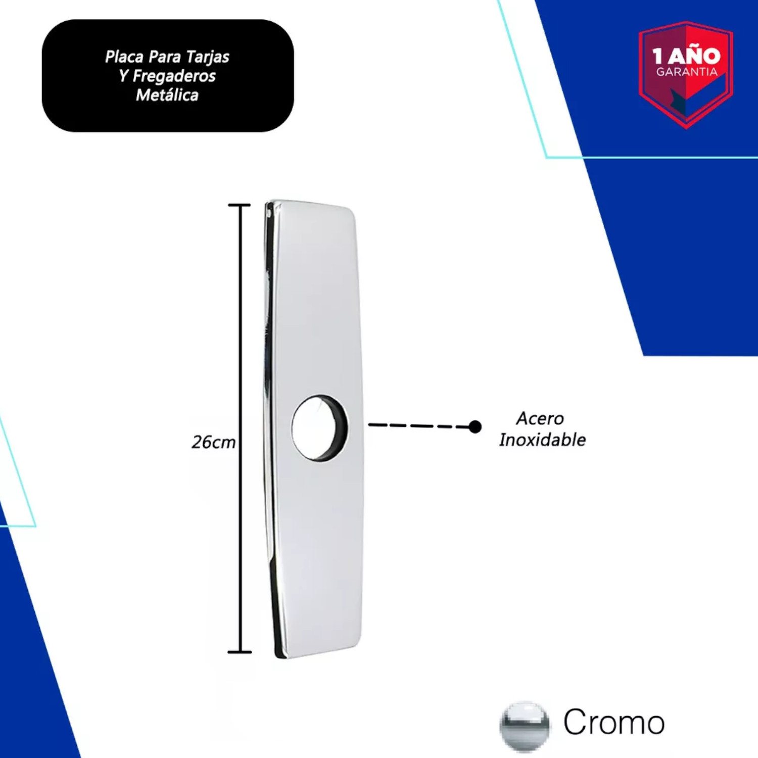 Tapa Placa Para Tarjas Y Fregaderos  Alfa Cromada Metálica Cubre Taladro