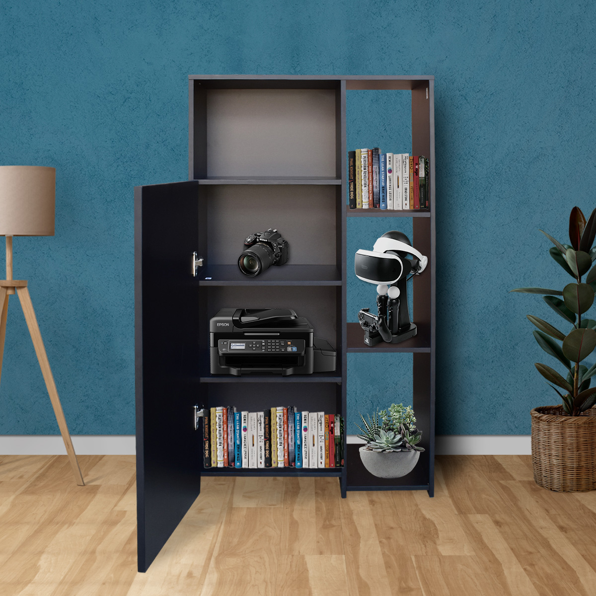 Hogare Mueble Alacena Despensero Organizador Practico Multiusos de melamina de alta resistencia, con puerta y estantes Color Negro