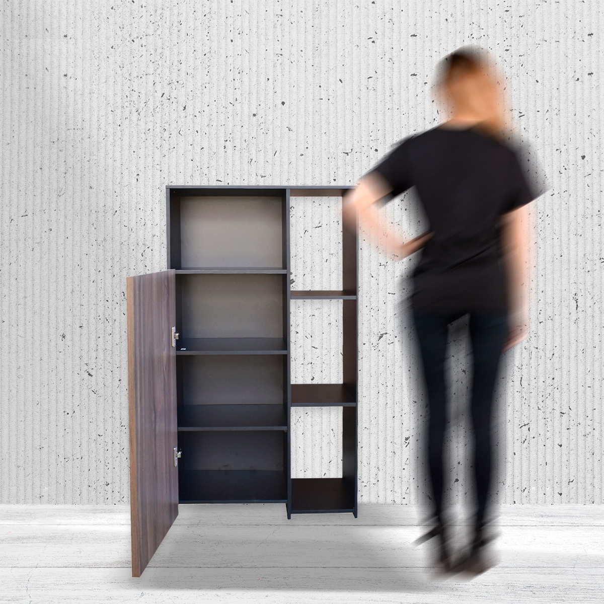 Hogare Mueble Alacena Despensero Organizador Practico Multiusos de melamina de alta resistencia, con puerta y estantes Color Negro