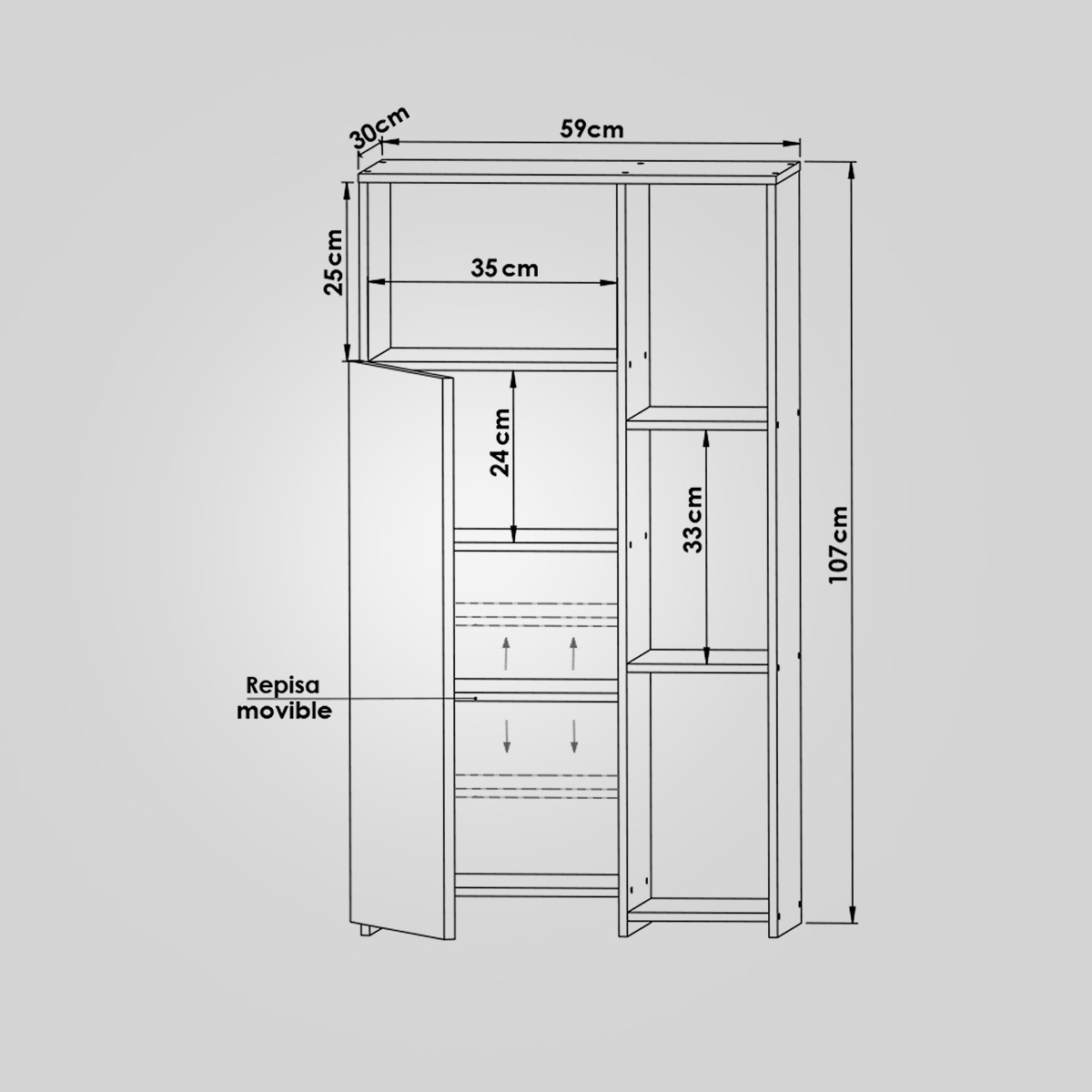 Hogare Mueble Alacena Despensero Organizador Practico Multiusos de melamina de alta resistencia, con puerta y estantes Color Negro