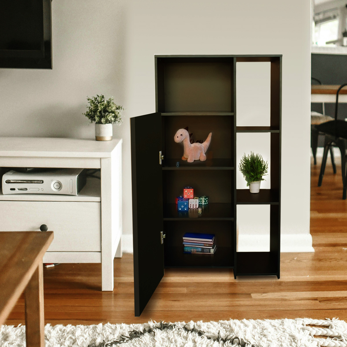 Hogare Mueble Alacena Despensero Organizador Practico Multiusos de melamina de alta resistencia, con puerta y estantes Color Negro