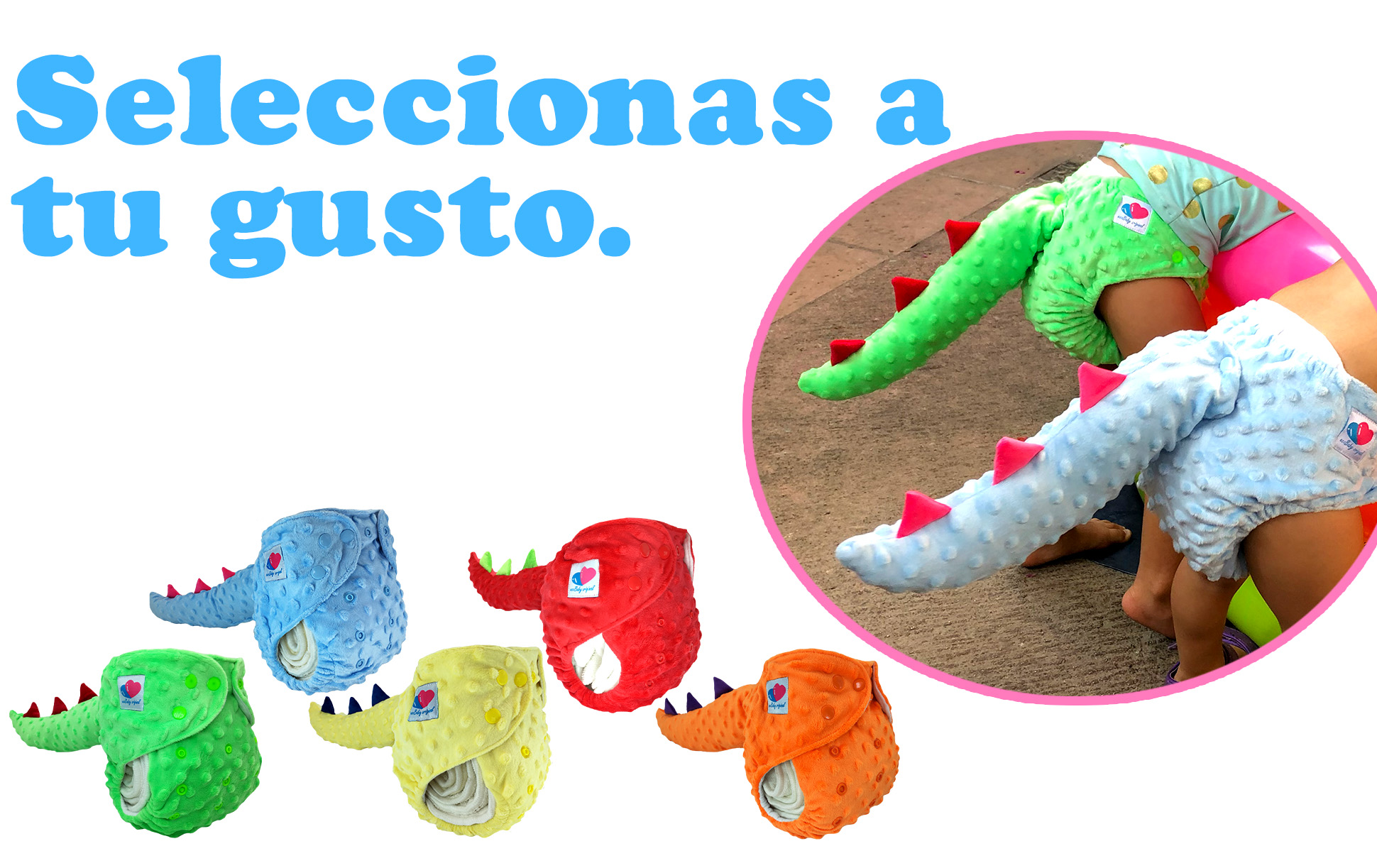 Pañal de tela ecológico para bebés con textura y colita de dinosaurio ecobaby original mas insertos