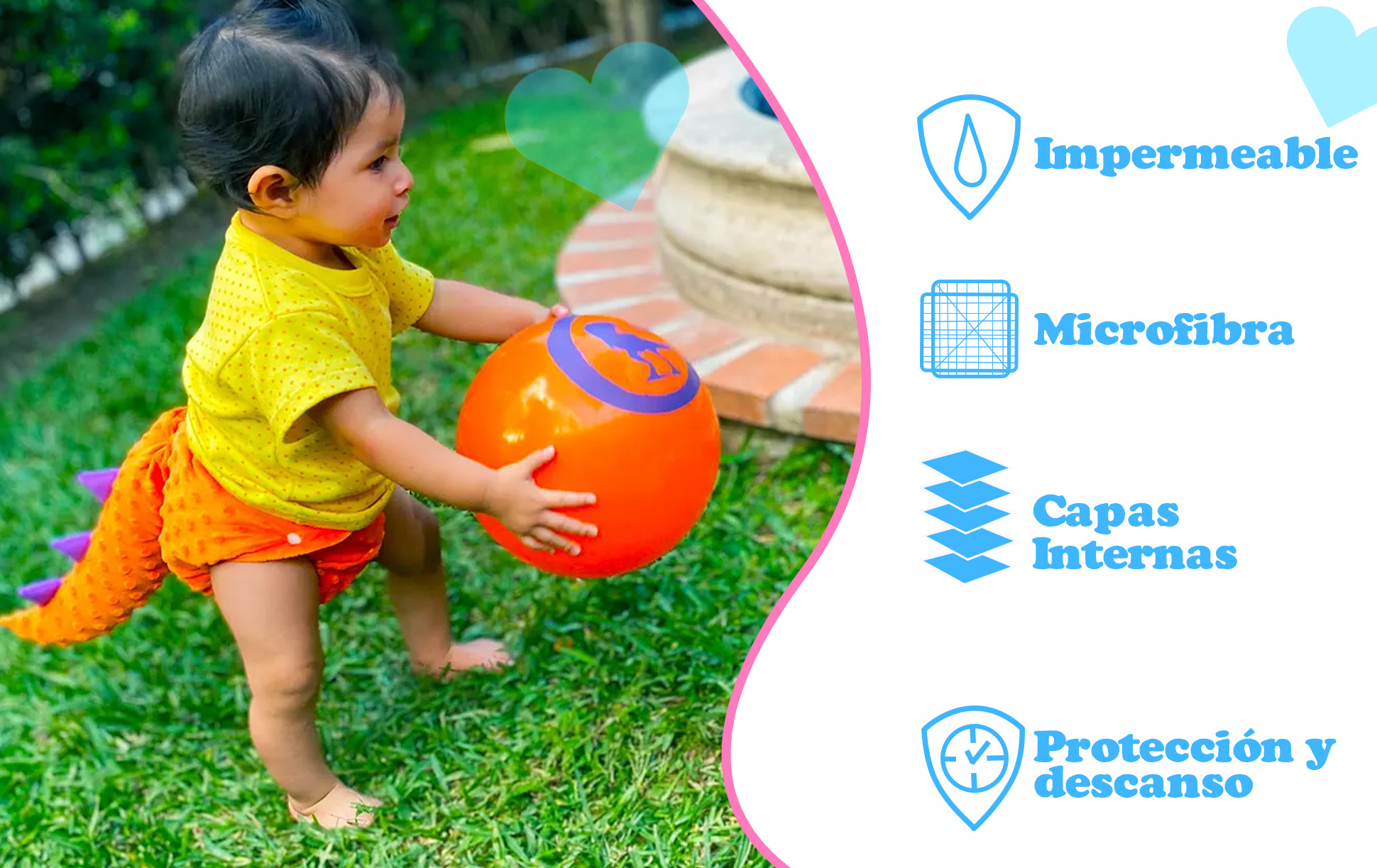 Pañal de tela ecológico para bebés con textura y colita de dinosaurio ecobaby original mas insertos