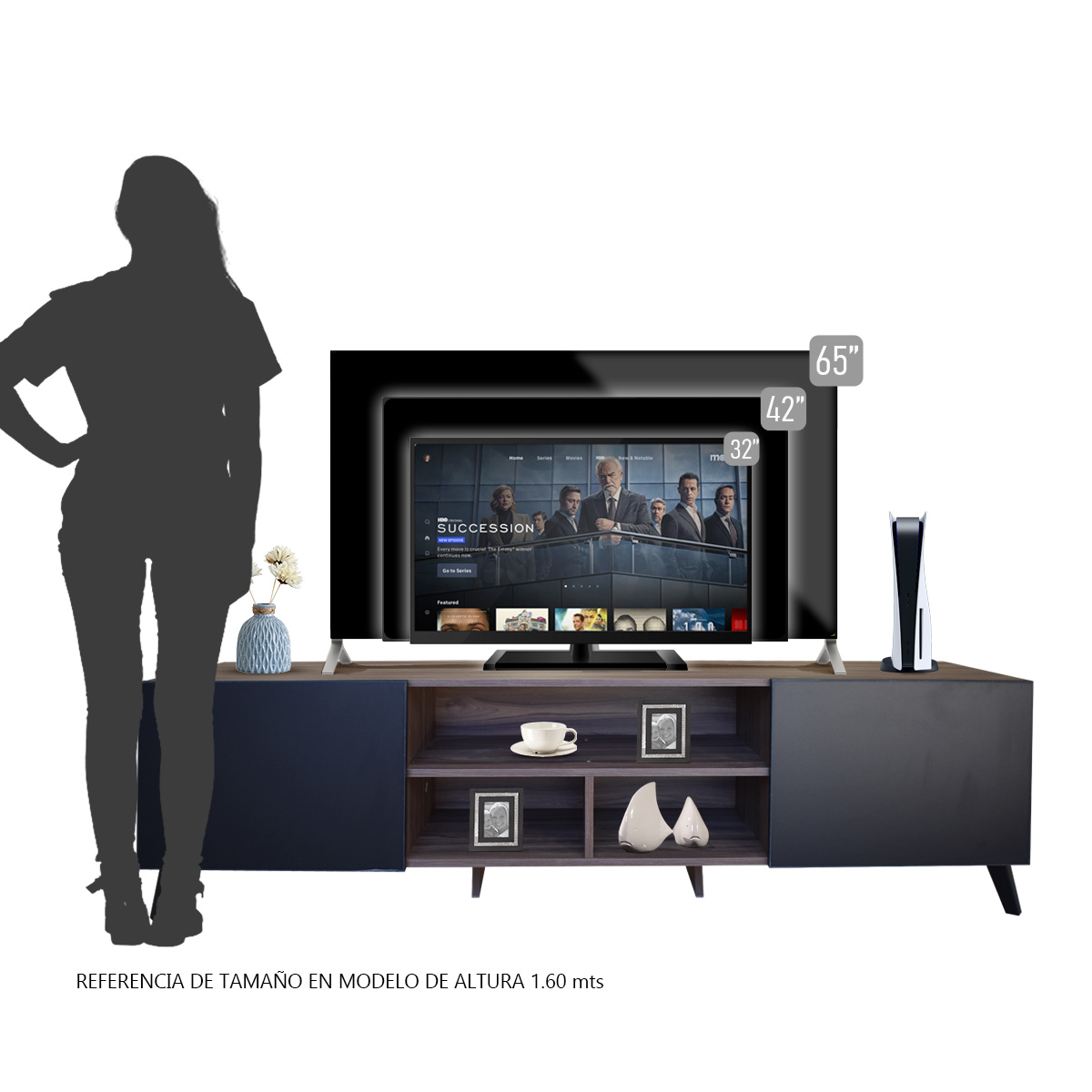  Mueble para TV de 80" Europa  Moderno y Minimalista Hogare Parota Negro