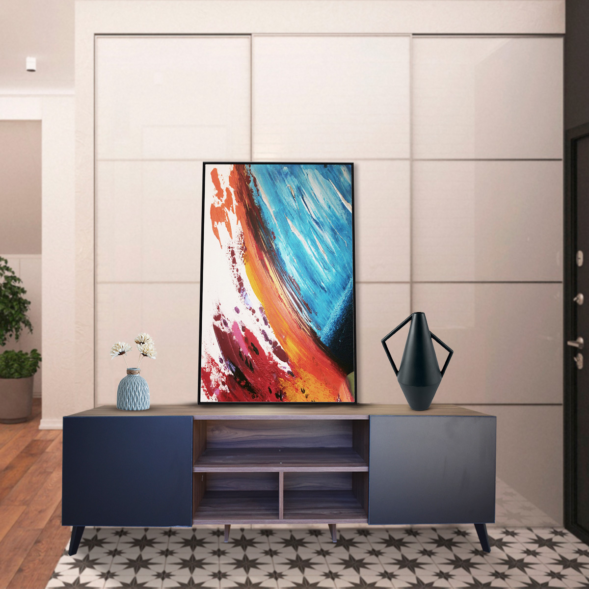  Mueble para TV de 80" Europa  Moderno y Minimalista Hogare Parota Negro