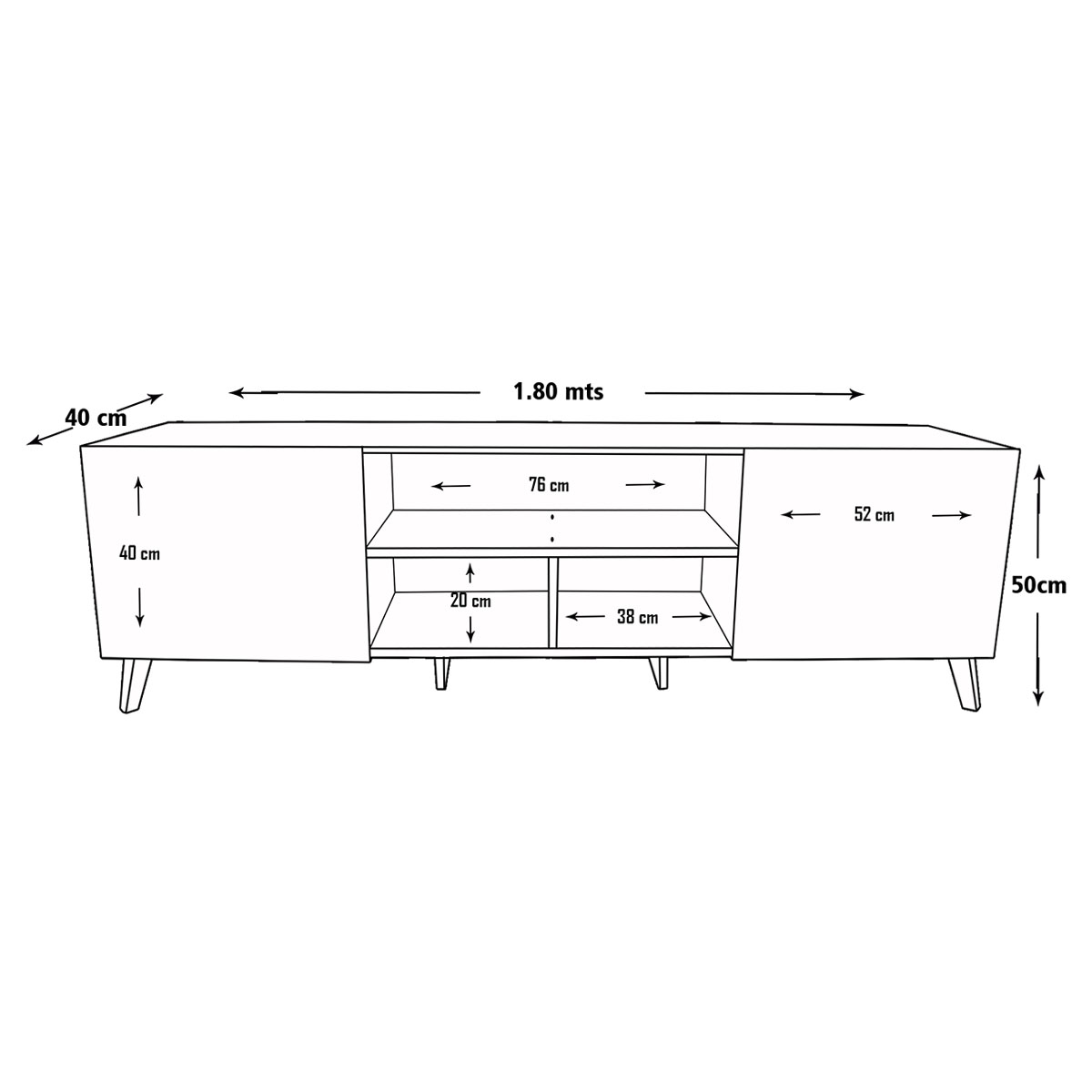  Mueble para TV de 80" Europa  Moderno y Minimalista Hogare Parota Negro