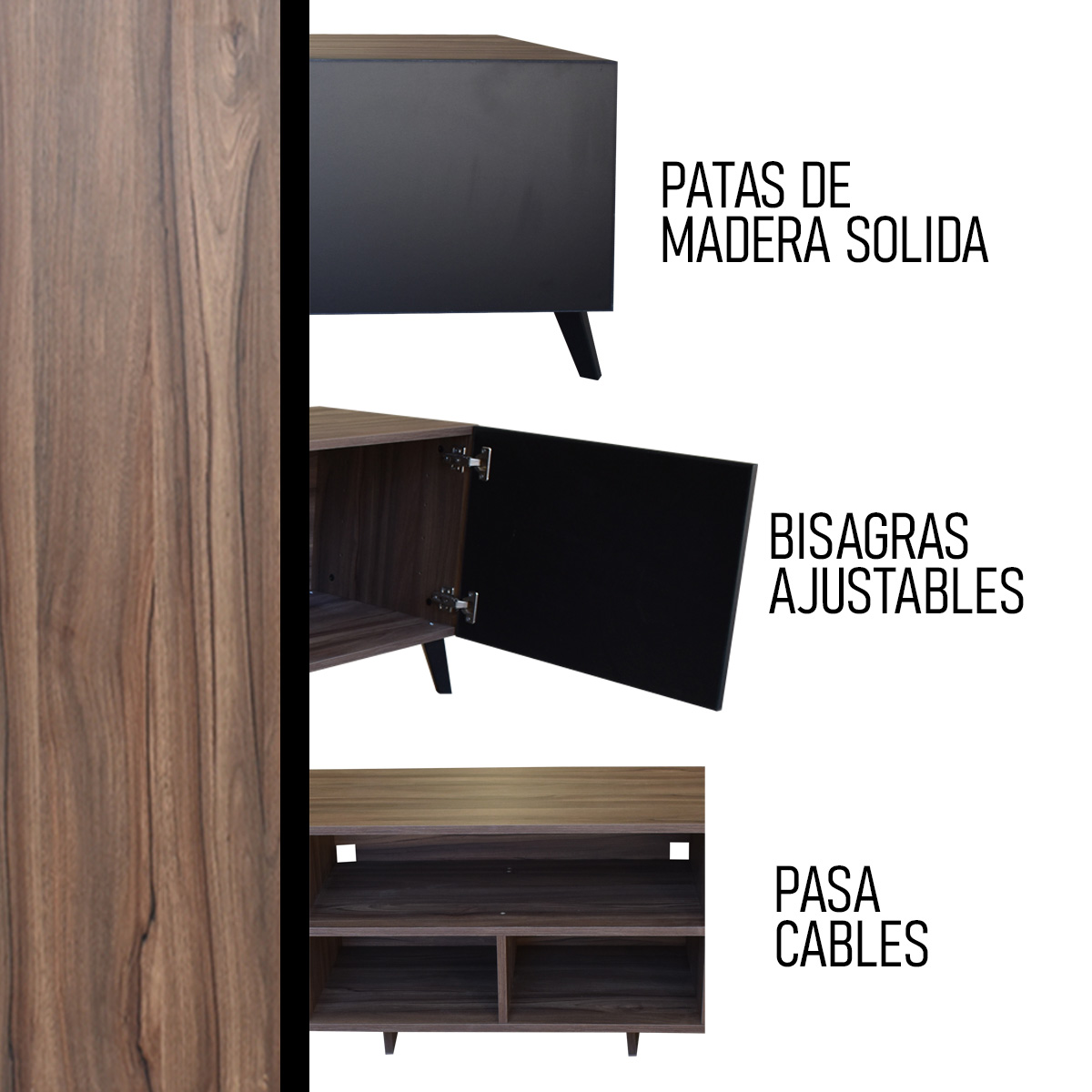  Mueble para TV de 80" Europa  Moderno y Minimalista Hogare Parota Negro