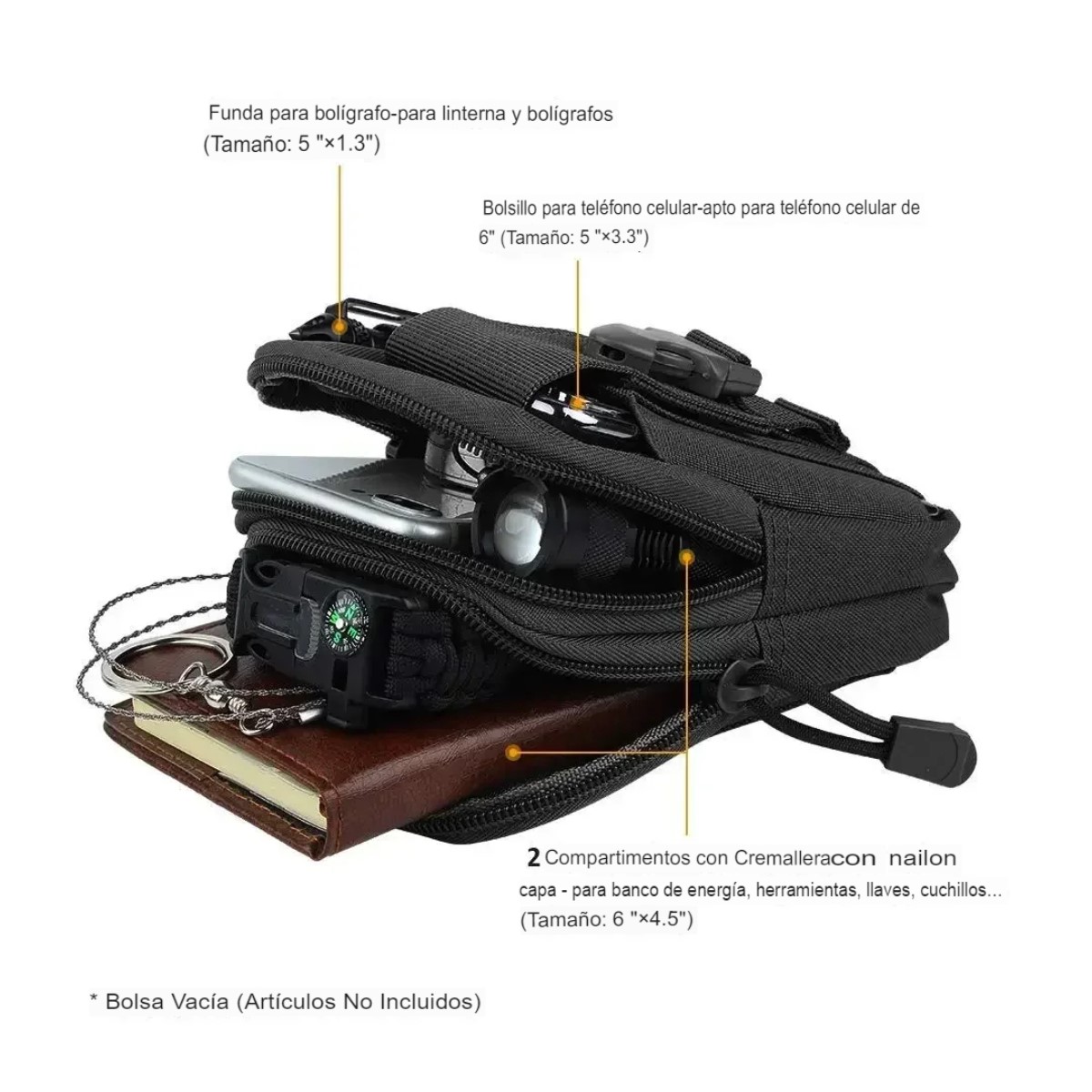 Mochila bolsa táctica militar negro deporte porta teléfono cartera impermeable multifunción moto