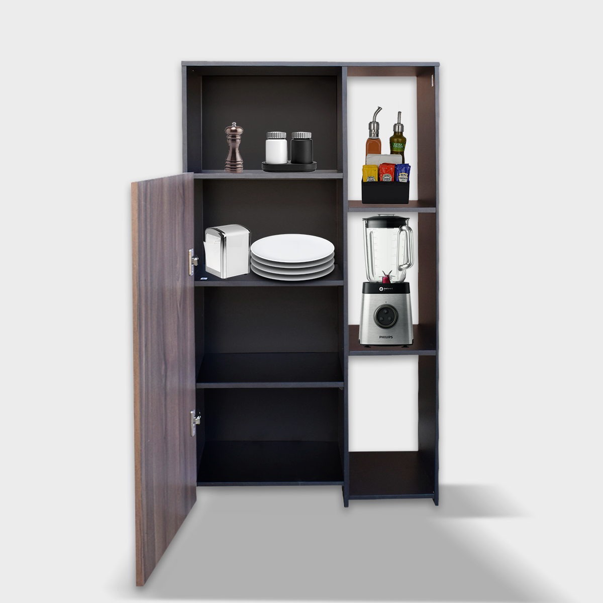 Hogare Mueble Alacena Despensero Organizador Practico Multiusos de melamina de alta resistencia con puerta y estantes Color Negro Parota