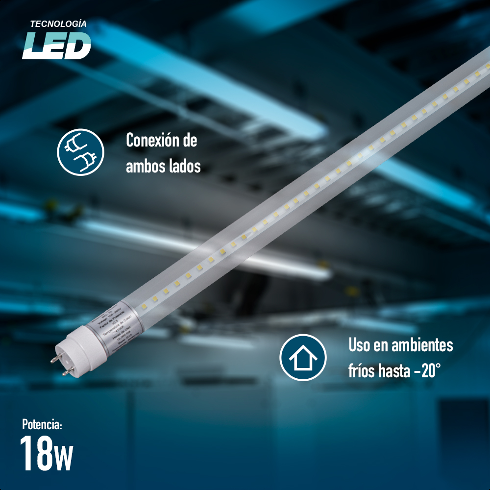 Tubo Led T8 Transparente Icon 18w 4100k 100-265v G13 Color Blanco