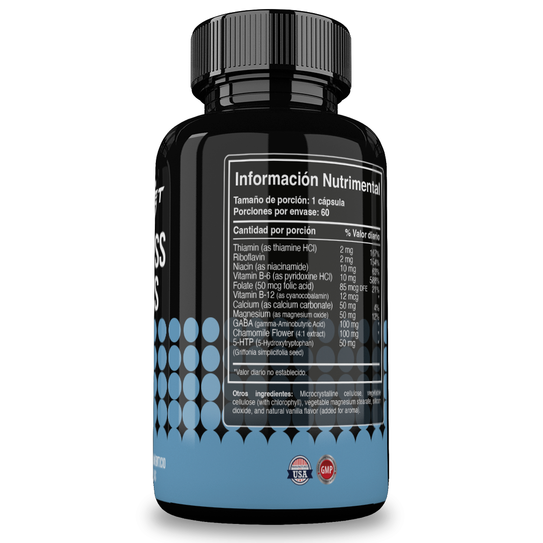 Stress Less | Suplemento Anti-Estrés 100% Natural | Formula avanzada para calmar el estrés, relajar | 60 Capsulas | Hecho en USA | Reset Nutrition