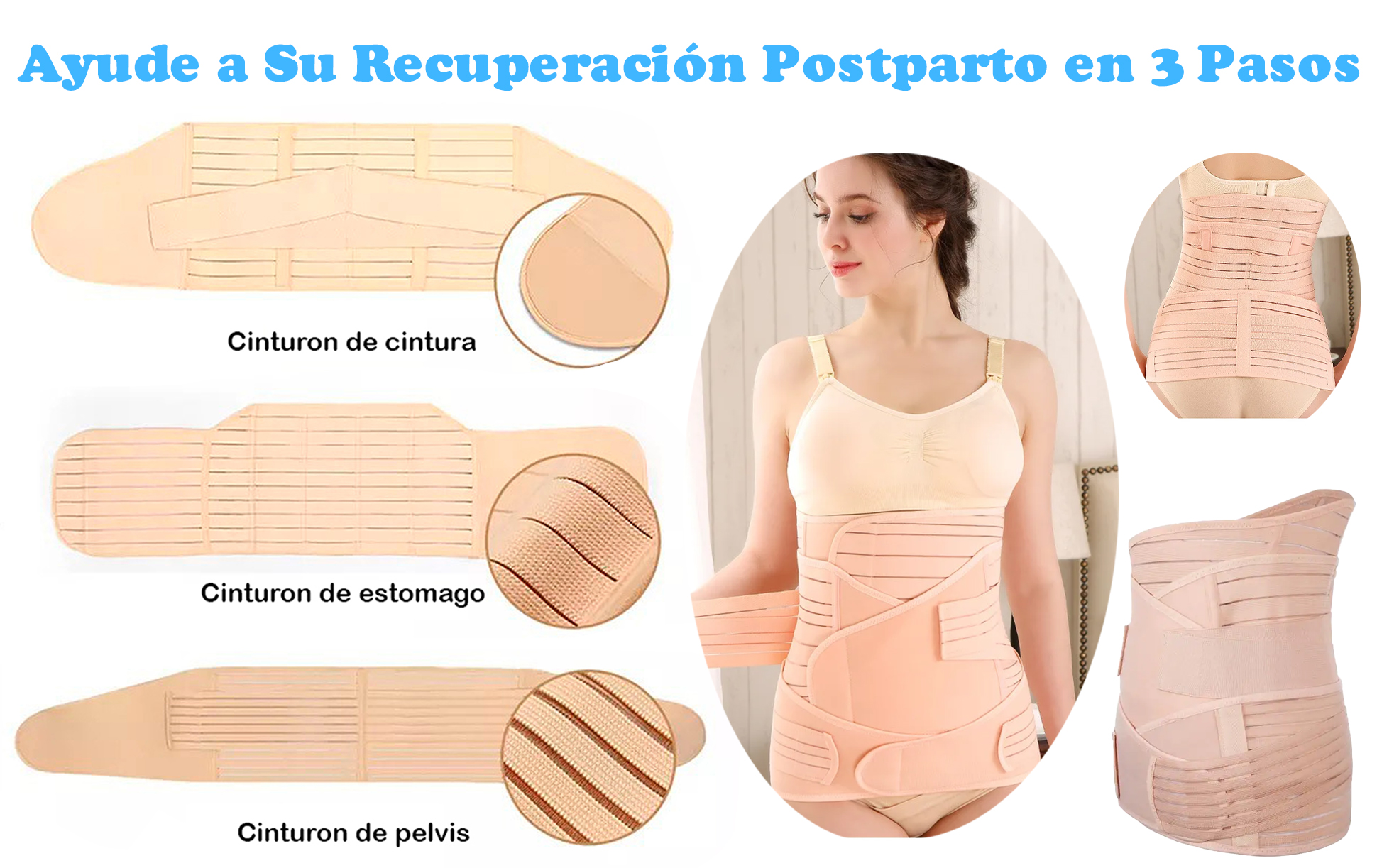 Faja Postparto Ajustable Reductora 3 Pzs Vientre Maternidad