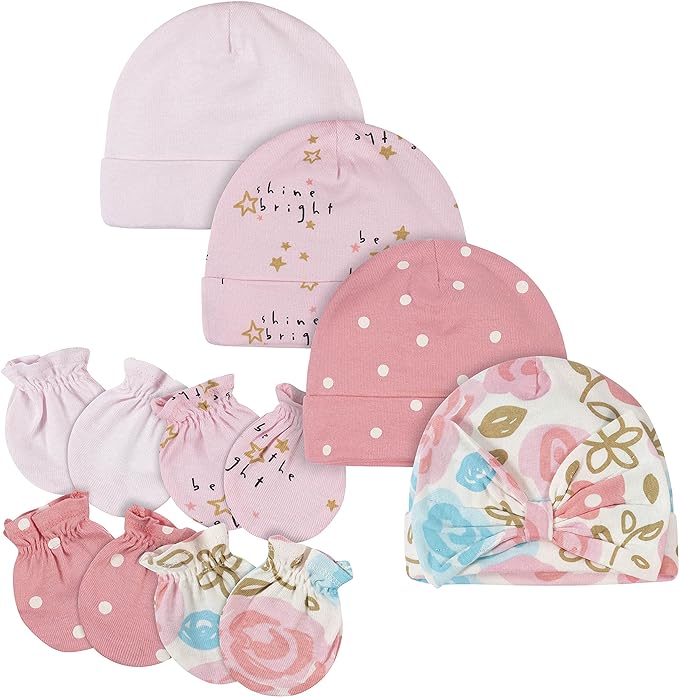 A Gerber Conjunto Unisex de 8 Piezas y 9 Piezas de Gorra y Manoplas para bebé