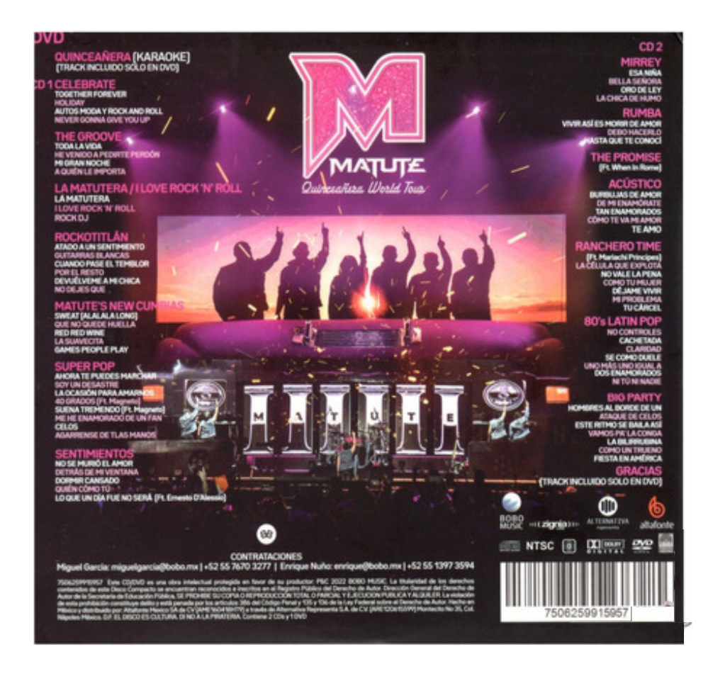 Matute - Quinceañera World Tour 2 Discos Cd + Dvd