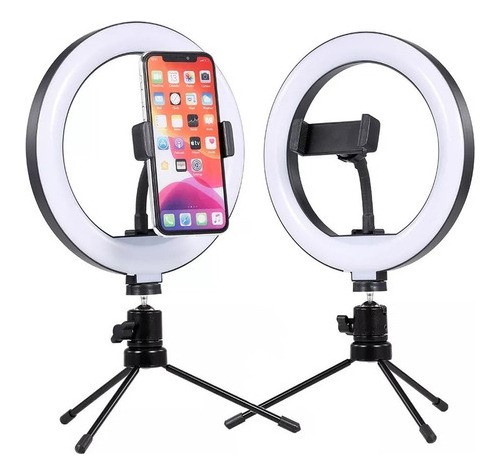 Aro De Luz Led 26 Cm Con Tripié Soporte Celular Negro