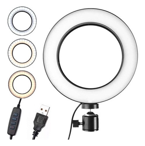 Aro De Luz Led 26 Cm Con Tripié Soporte Celular Negro
