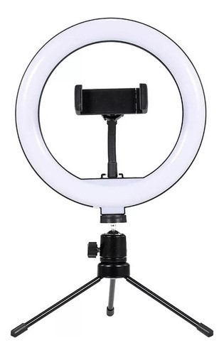 Aro De Luz Led 26 Cm Con Tripié Soporte Celular Negro