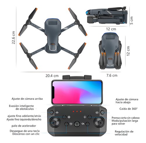 Mini drone Axnen 4K XT9 3 Battery con dual cámara HD 2.4GHz 3 baterías Gris Oscuro