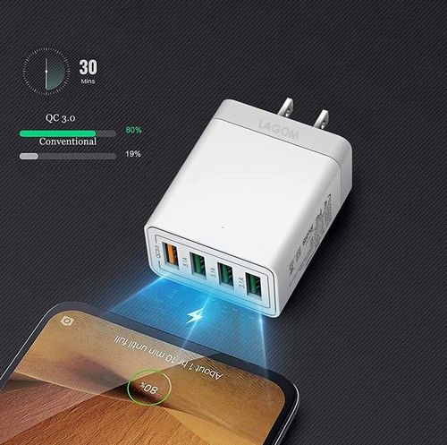 Cubo De Carga Rápida 1 Puerto De Qc 3.0 + 3 Salidas De Usb Con Luz Compatibilidad Universal Blanco