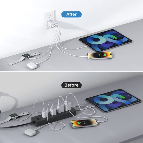 Cubo De Carga Rápida 1 Puerto De Qc 3.0 + 3 Salidas De Usb Con Luz Compatibilidad Universal Blanco
