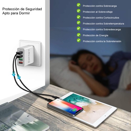 Cubo De Carga Rápida 1 Puerto De Qc 3.0 + 3 Salidas De Usb Con Luz Compatibilidad Universal Blanco