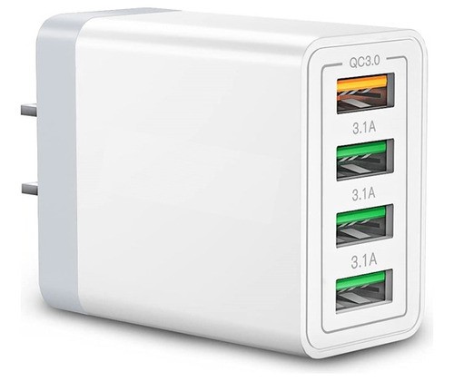 Cubo De Carga Rápida 1 Puerto De Qc 3.0 + 3 Salidas De Usb Con Luz Compatibilidad Universal Blanco